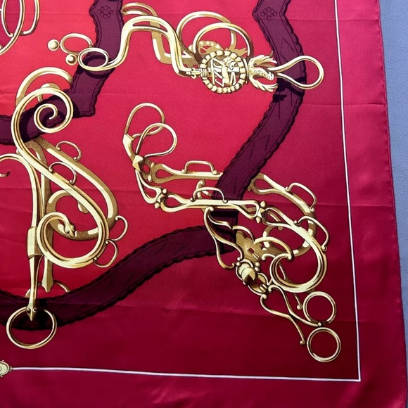 Hermès Red and Gold Silk Scarf - Picture 11 of 14